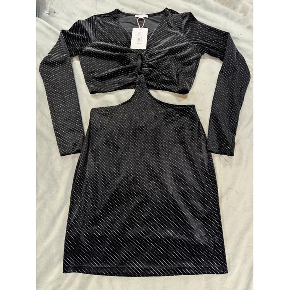 GB Dresses & Skirts - GB Long Sleeve Cut Out Mini Dress Womens Small Black Glitter Whimsigoth NWT $64